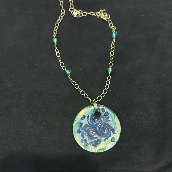 14kt Gold necklace with beautiful glass!! Perfect for summer tans! ❤️ - Picture 4 of 5